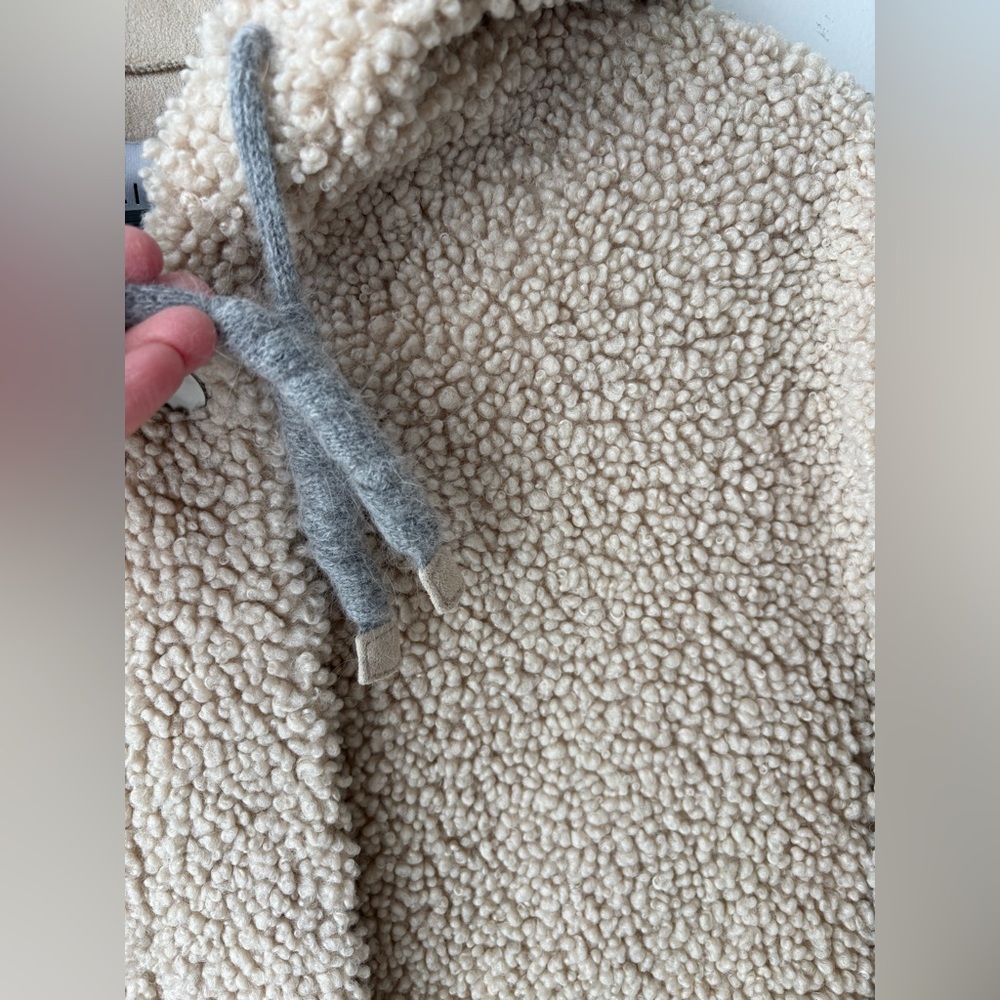 SEIFINI cropped Sherpa Teddy Jacket XS Beige Cozy Hooded Zip Snap Fleece Soft - Picture 3 of 13